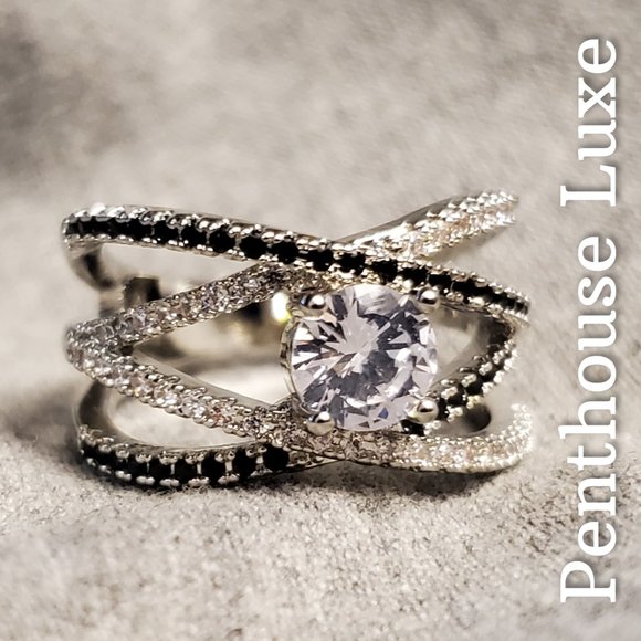 Double Criss-Cross Micro Pave Solitaire Ring - Picture 1 of 5